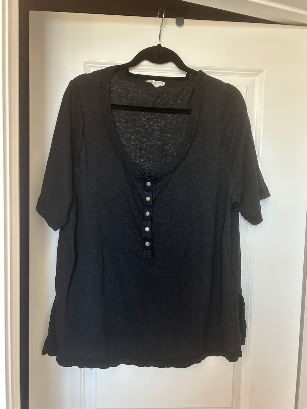 torrid Black Short Sleeve Scoop Henley with Button Placket